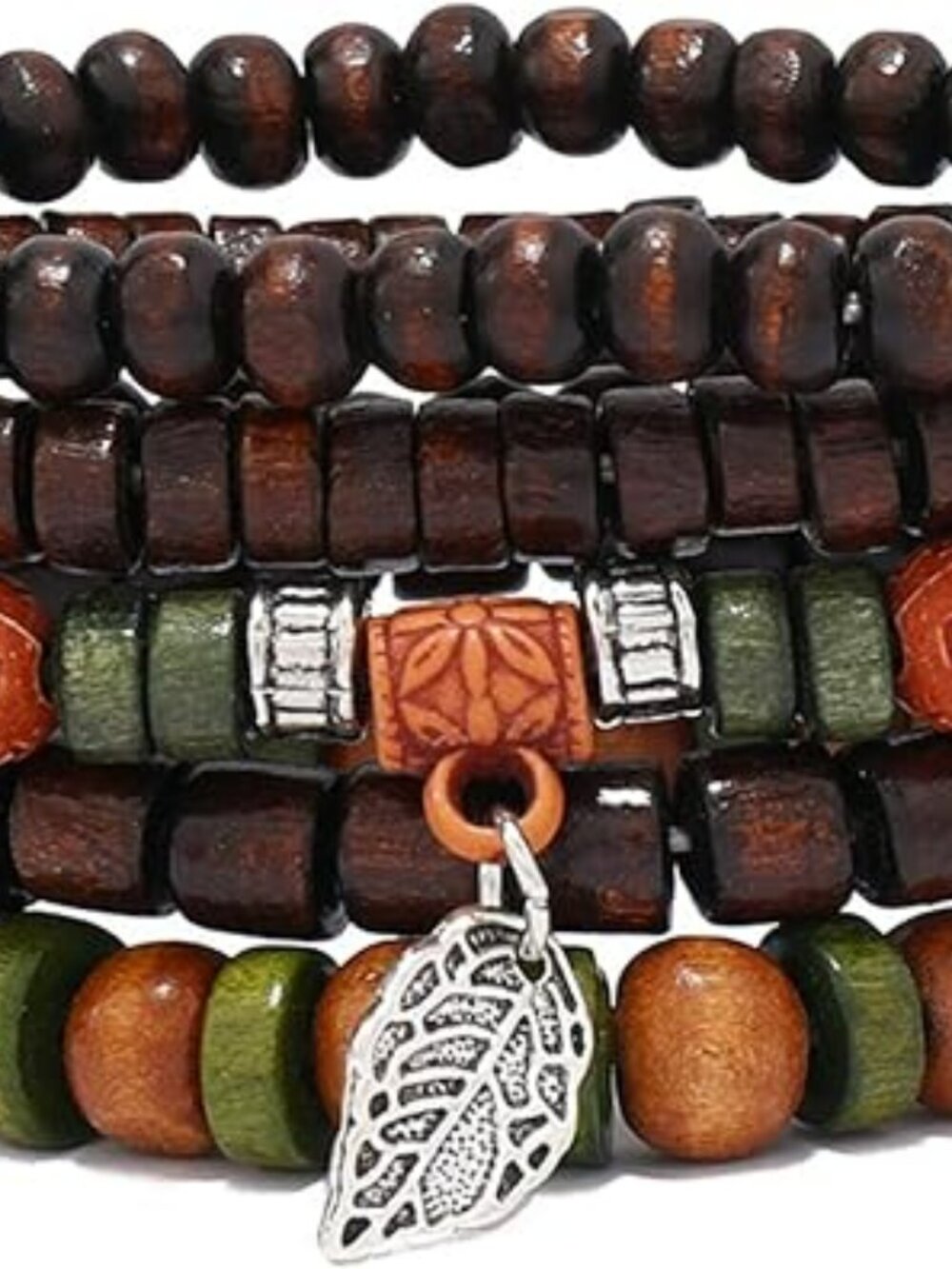 New Bohemian Multilayered Wood Beaded Layered Bracelet 5 pc Set Turquoise Boho